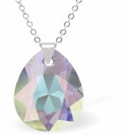 MN25 - Austrian Crystal Special Cut Peardrop Necklace in Aurora Borealis with a Choice of Chains