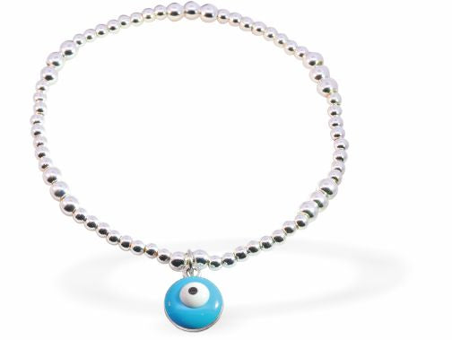 BR66 - Silver Coloured Stretch bracelet with Blue Devils Eye Charm