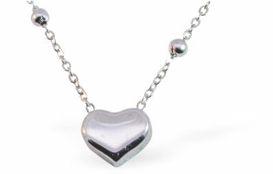 C026 - Silver Coloured  Heart Necklace with Beaded Chain