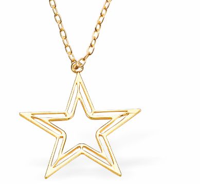 Golden Star Necklace 25mm in size Gold Plated with 18" Chain, Hypoallergenic: Nickel, Lead and Cadmium Free
