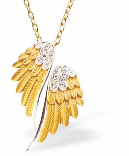Golden Angel Wings Necklace Rhodium Plate 25mm in size See matching Earrings K641 Hypoallergenic; Free from cadmium, lead and nickel