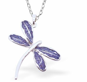 Silver Night Grey Dragonfly in Flight Necklace Rhodium Plate, 40mm in size Hypoallergenic; Free from cadmium, lead and nickel
