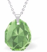 Austrian Crystal Multi Faceted Miniature Majestic Cut Teardrop Necklace Peridot Green in Colour 12mm in size See matching earrings MA27