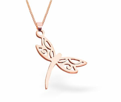 Rose Golden Dragonfly Necklace 19mm in size, 18" Chain Hypoallergenic: Nickel, Lead and Cadmium Free
