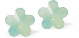 493 - Embellished with Crystals by Swarovski® Daisy Stud Earrings in Pacific Opal Green, Sterling Silver Earwires