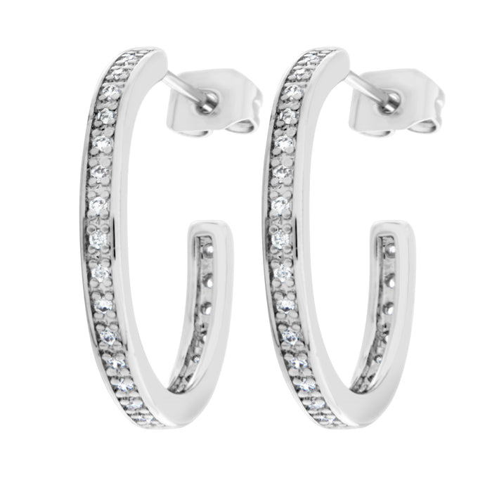 850 - Crystal Encrusted Curved Hoop Earrings, Rhodium Plated