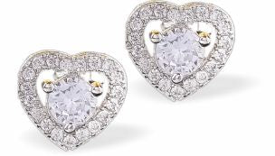 Crystal Pave Heart Stud Earrings with Central Crystal Embellishment
10mm in size

Colour: Silver Coloured
Rhodium Plated
Delivered in a soft, black, velveteen pouch