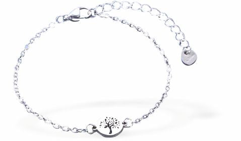 Adjustable Chain Bracelet, Rhodium Plated
Tree of Life Link

6cm in diameter
Nickel Free, Hypoallergenic
Delivered in a soft, black, velveteen pouch