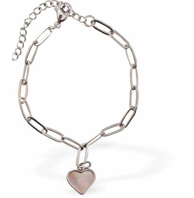 Adjustable Bracelet, Rhodium Plated
Heart Charm

6cm in diameter
Nickel Free, Hypoallergenic
Delivered in a soft, black, velveteen pouch