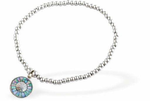 Stretch Charm Bracelet, Rhodium Plated
Embellished Round Charm
6cm diameter, stretch&nbsp;
Nickel, Lead and Cadmium Free, Hypoallergenic
Delivered in a soft, black, velveteen pouch
