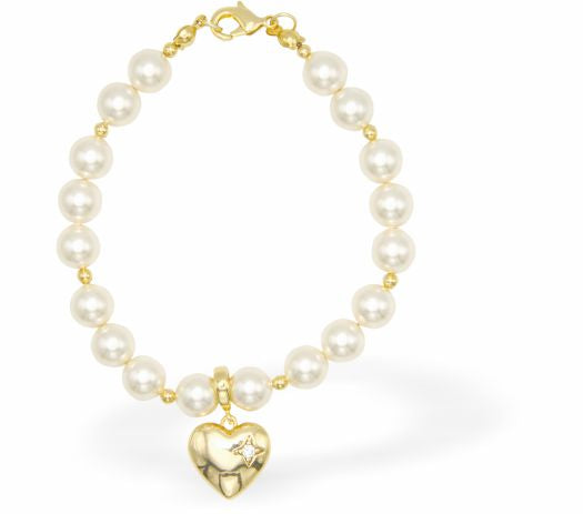 CP181 - Embellished with Pearls by Swarovski® Creamrose String of Pearls Bracelet with Heart Drop