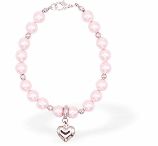 CP184 - Embellished with Pearls by Swarovski® String of Pearls and Crystal Bracelet in Rosaline Pink with Heart Drop