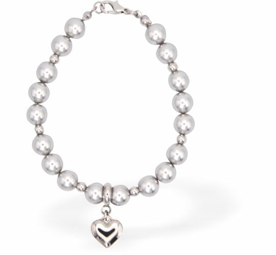 CP187 - Embellished with Pearls by Swarovski® String of Pearls and Crystal Mix Bracelet in Light Grey with Heart Drop