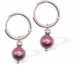 CP191 - Embellished with Pearls by Swarovski® 8mm Pearl Hoop Drop Earrings in Light Grey, Burgundy Red