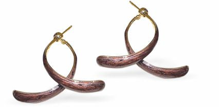 ER84 - Artisan Delicate Wishbone Shaped Drop Earrings in Taro Purple Stoving Varnish with Titanium Steel