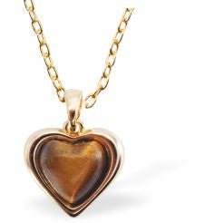 Golden Coloured Framed Heart with Tiger-Eye Centre Necklace
15mm, Rhodium Plated

18" Chain, Golden Chain and Frame
Hypoallergenic: Nickel, Lead and Cadmium free
Delivered in a soft, black, velveteen pouch