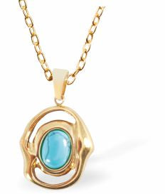 Golden Coloured Quirky Oval Framed Turquoise Necklace
20mm, Rhodium Plated

18" Chain, Golden Chain and Frame
Hypoallergenic: Nickel, Lead and Cadmium free
Delivered in a soft, black, velveteen pouch