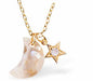 Golden Coloured Moon and Star Necklace
15mm, Rhodium Plated

18" Chain, Golden Chain and Frame
Hypoallergenic: Nickel, Lead and Cadmium free
Delivered in a soft, black, velveteen pouch