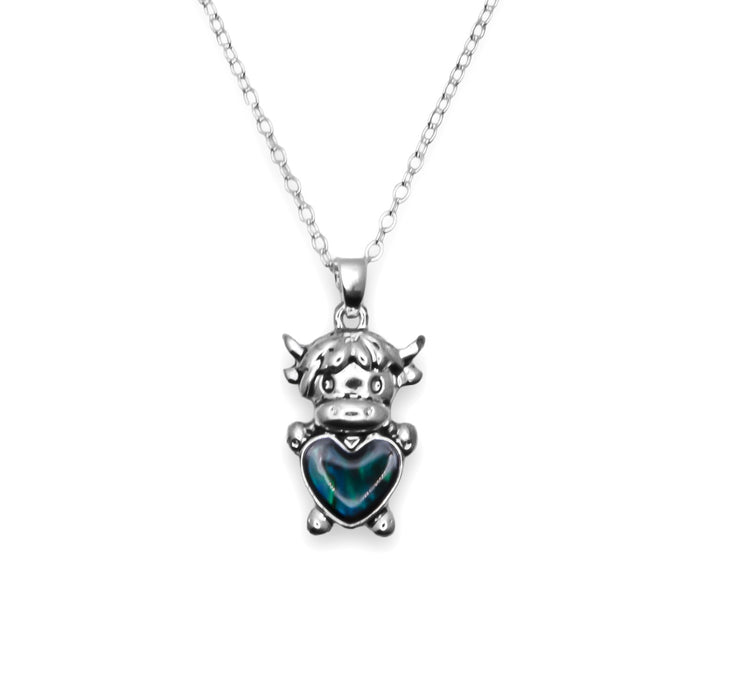 HC53 - Silver Coloured Bessie the Long Horn Highland Cow Necklace with a choice of chains