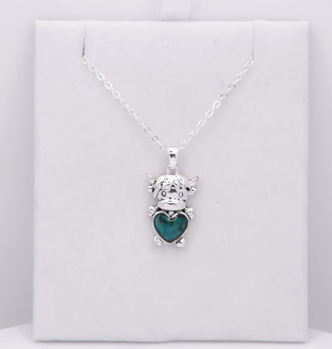HC53 - Silver Coloured Bessie the Long Horn Highland Cow Necklace with a choice of chains