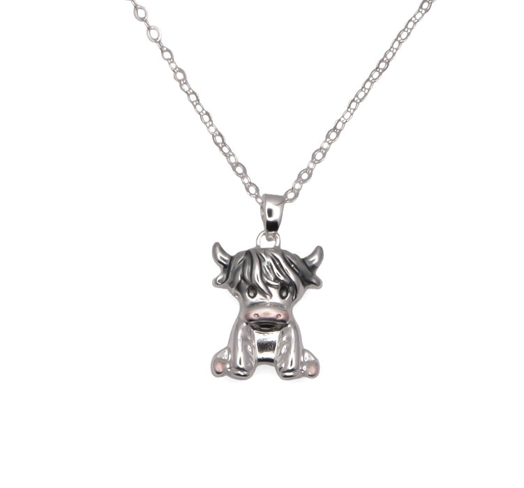 HC56 - Silver Coloured Rosie the Long Horn Highland Cow Necklace with a choice of chains