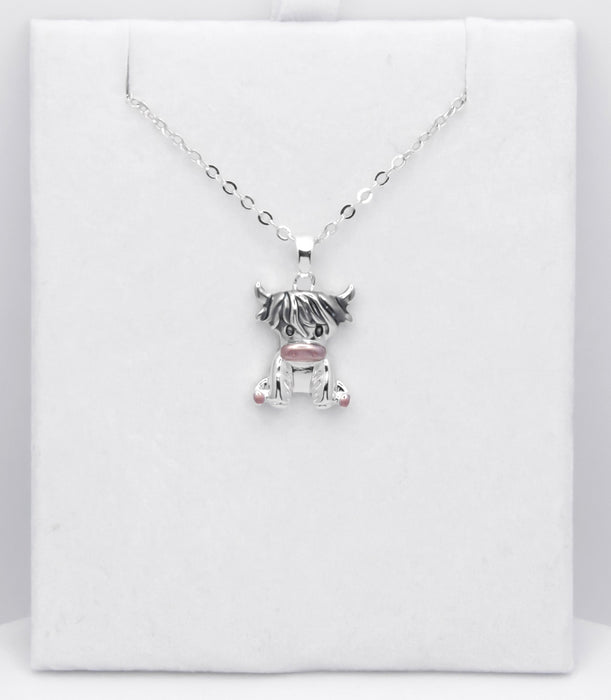 HC56 - Silver Coloured Rosie the Long Horn Highland Cow Necklace with a choice of chains