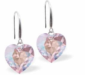 HR50 - Embellished with Crystals by Swarovski® Multi Faceted Heart Drop Earrings in Light Rose Shimmer