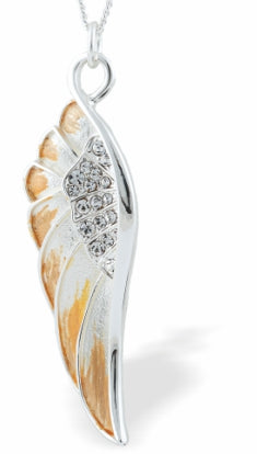 K662 - Golden Angel Wing Necklace, Rhodium Plate