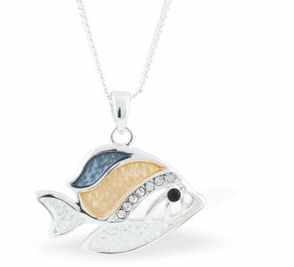 K672 - Golden Fish Necklace, Rhodium Plate