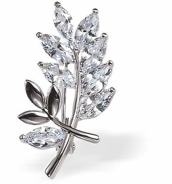 Glittering Crystal Leaves Brooch
Rhodium Plated,&nbsp; 33mm in size

Hypoallergenic: Nickel, Lead and Cadmium Free
Delivered in a soft, black, velveteen pouch