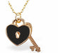 Dainty Heart "Key to my Heart" Necklace
Black and Golden Coloured with Golden Key
Hypoallergenic: Nickel, Lead and Cadmium Free
18mm in size
Colour:&nbsp;Golden and Black
Chain:&nbsp;Rhodium Plated, 18"&nbsp;
Delivered in a soft, black, velveteen pouch