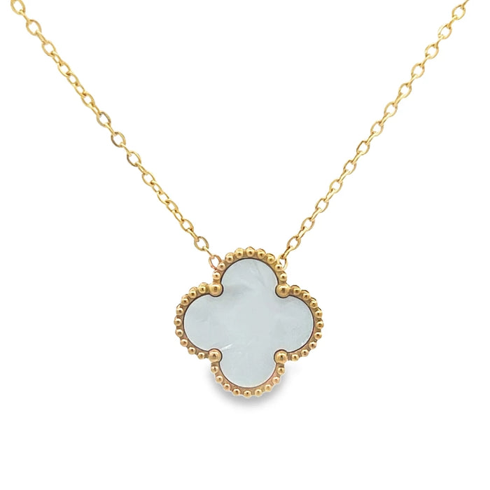 MP01 - White Four Leaf Clover Pendant Necklace, 18K Gold Plated