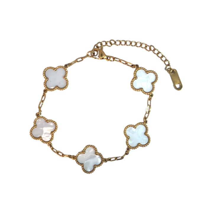 MP02 - White Four Leaf Clover Double-Sided Bracelet, 18K Gold Plated
