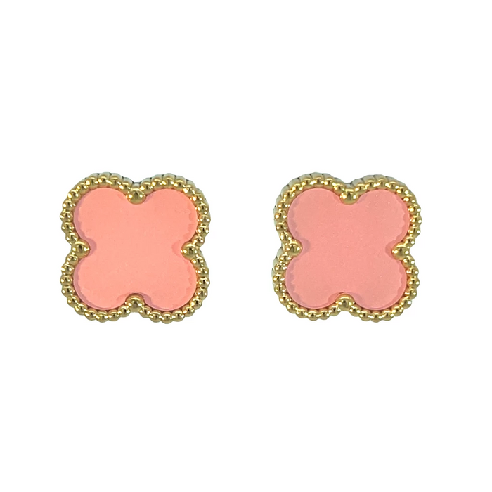 MP06 - Pink Four Leaf Clover Stud Earrings, 18K Gold Plated