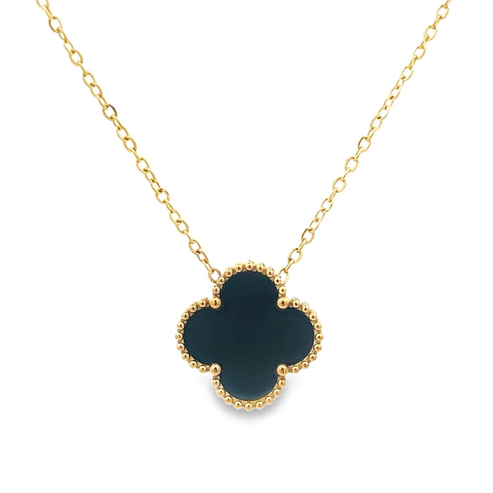 MP07 - Black Four Leaf Clover Pendant Necklace, 18K Gold Plated