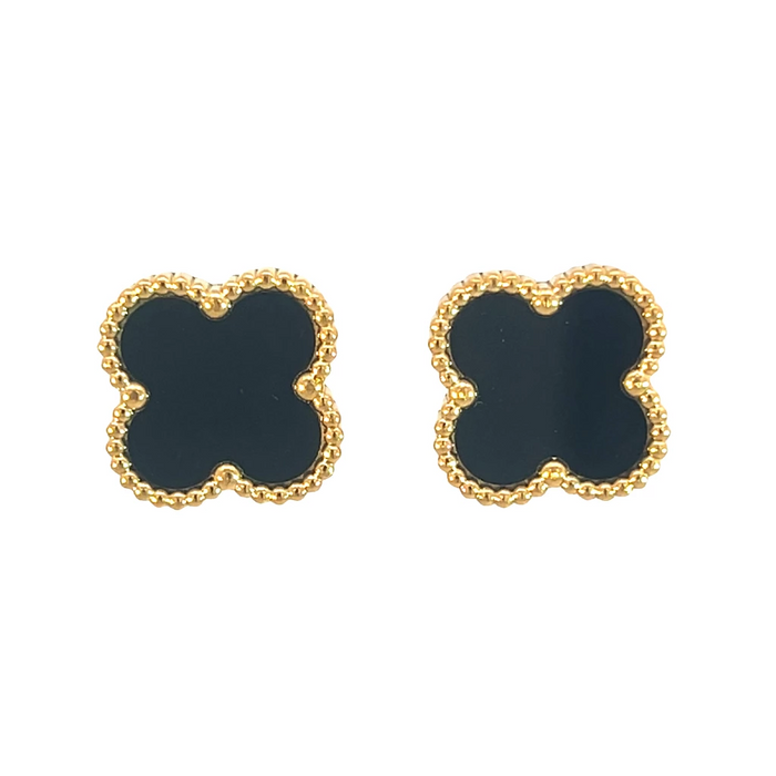 MP09 - Black Four Leaf Clover Stud Earrings, 18K Gold Plated