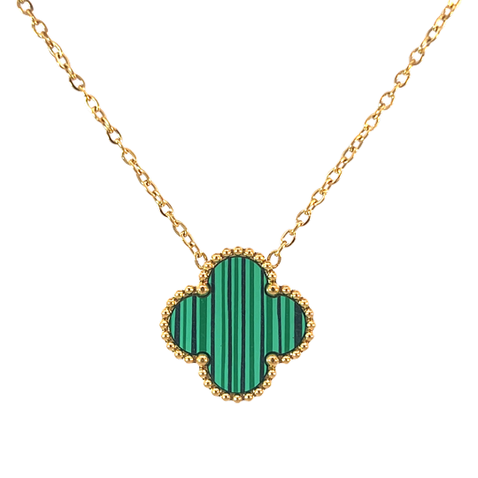 MP10 - Green Four Leaf Clover Pendant Necklace, 18K Gold Plated