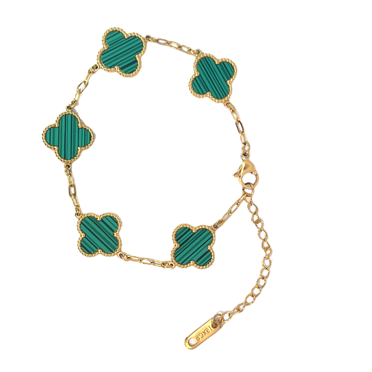 MP11 - Green Four Leaf Clover Double-Sided Bracelet, 18K Gold Plated