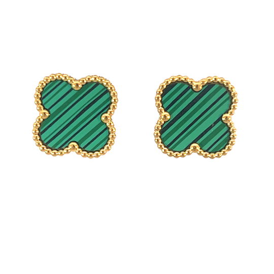 MP12 - Green Four Leaf Clover Stud Earrings, 18K Gold Plated