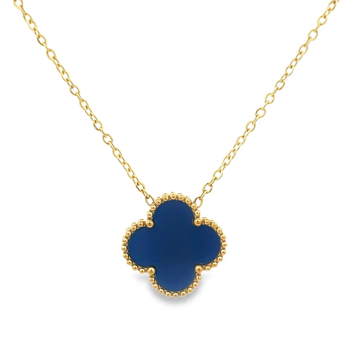 MP13 - Royal Blue Four Leaf Clover Pendant Necklace, 18K Gold Plated