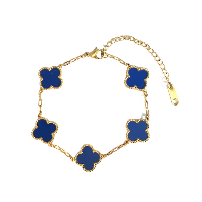 MP14 - Royal Blue Four Leaf Clover Double-Sided Bracelet, 18K Gold Plated