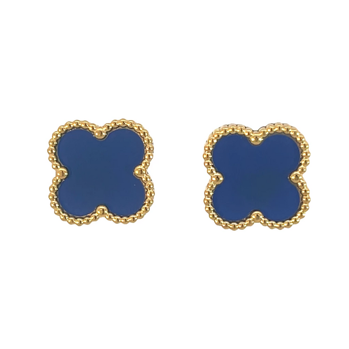 MP15 - Royal Blue Four Leaf Clover Stud Earrings, 18K Gold Plated