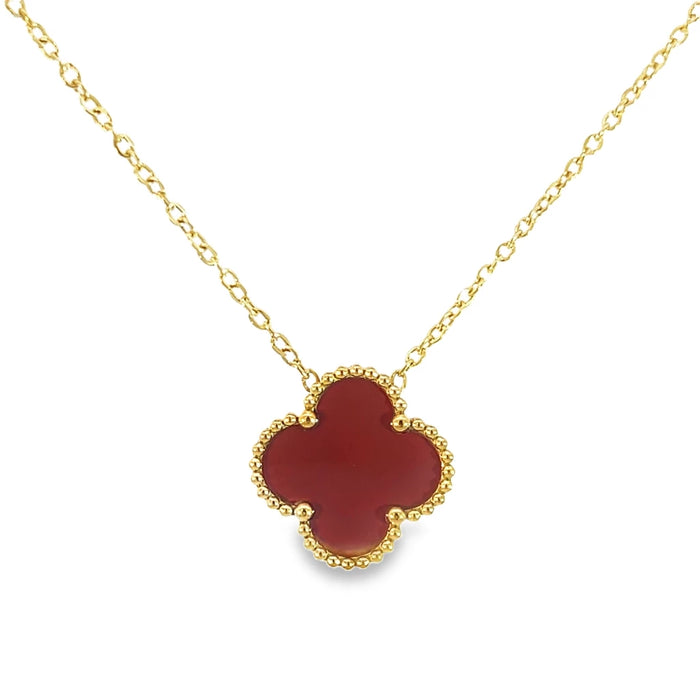 MP16 - Deep Red Four Leaf Clover Pendant Necklace, 18K Gold Plated