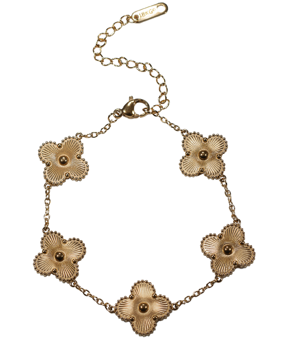 MP21 - Golden Four Leaf Clover Double-Sided Bracelet, 18K Gold Plated