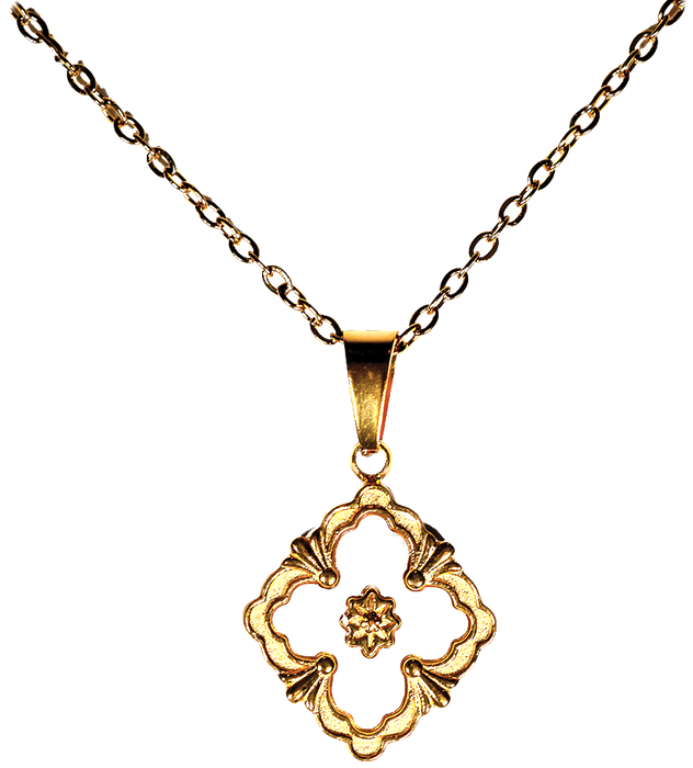 MP23 - Golden Framed, White Four Leaf Clover Pendant Necklace, Gold Plated