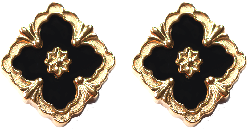 MP26 - Golden and Black Four Leaf Clover Stud Earrings, Black and Gold Plated