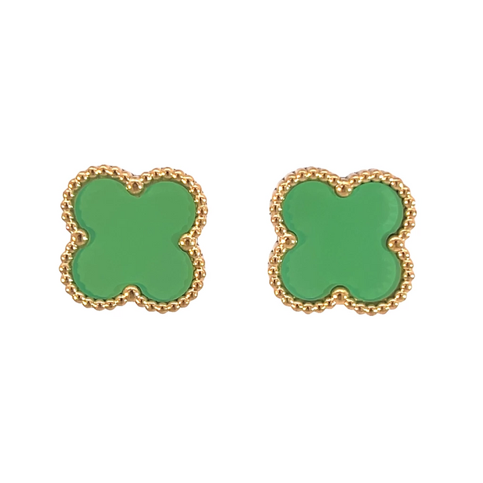 MP31  - Green Four Leaf Clover Stud Earrings, 18K Gold Plated