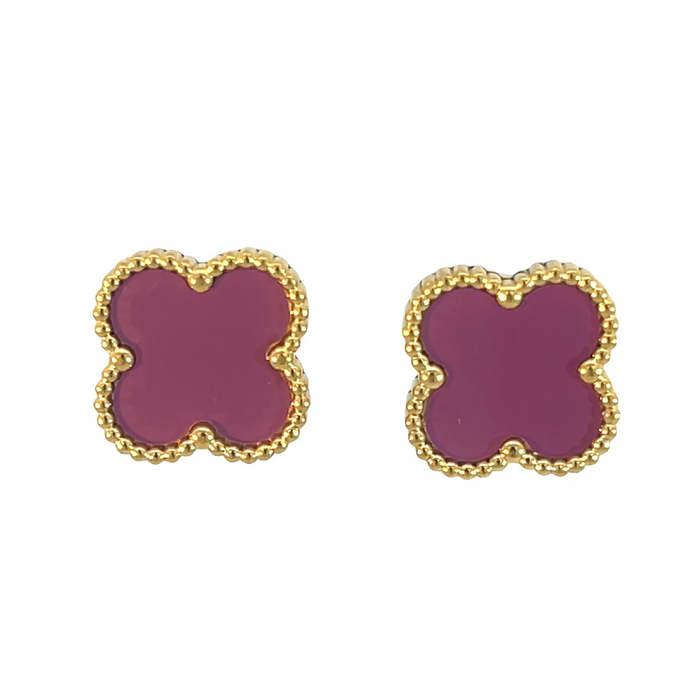 MP32 - Purple Four Leaf Clover Stud Earrings, 18K Gold Plated