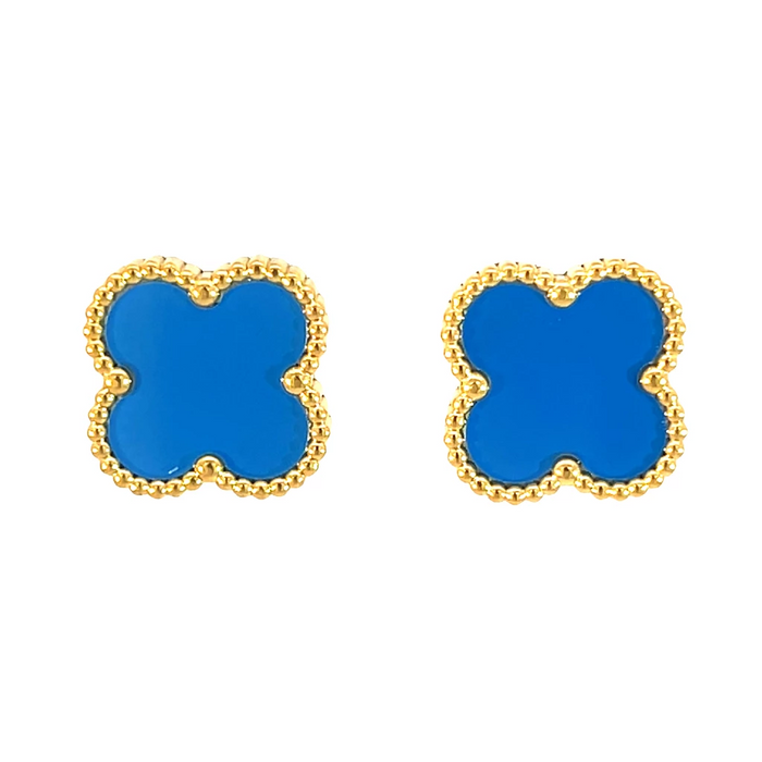 MP35 - Light Blue Four Leaf Clover Stud Earrings, 18K Gold Plated