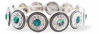 P42 - Paua Shell Harem Stretch Bracelet, Rhodium Plated